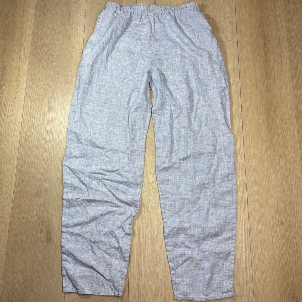 FLAX by Jeanne Engelhart Women Small Blue White 100% Linen Elastic Waist Pants